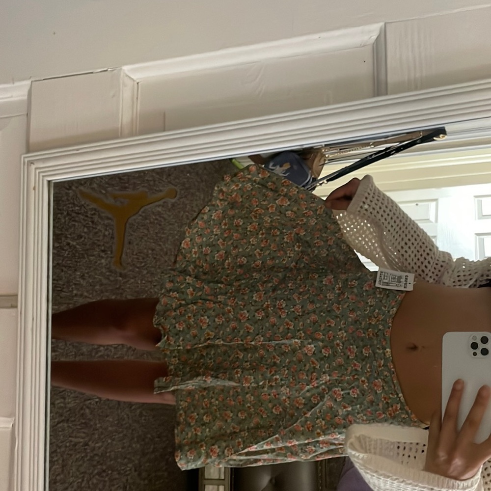 Floral Green Skirt with pink roses